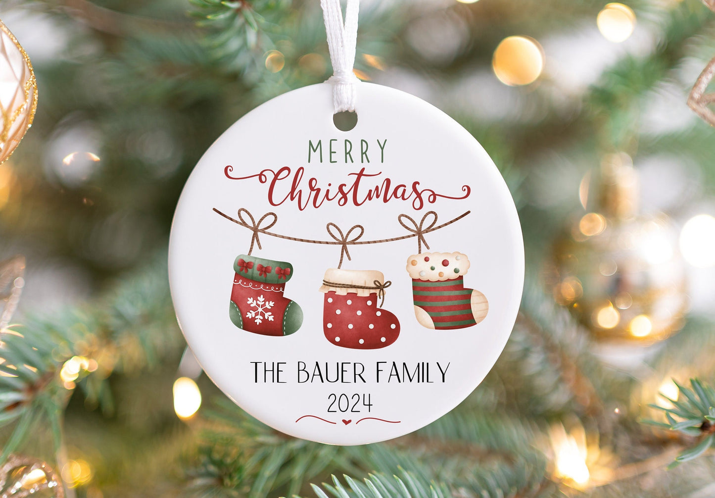 Personalized Family Stocking Ornament 2025 – Last Name & Custom Year