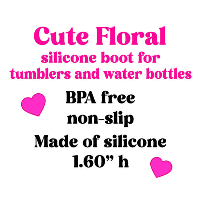 Pink Toile Floral Tumbler Boot | Flower silicone boot, fits 20 oz 30 oz 40 oz water bottle and tumblers