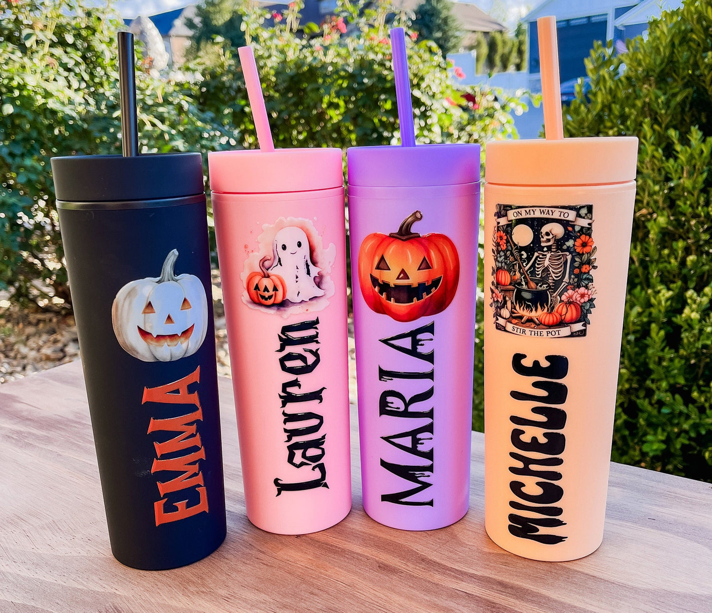 Personalized Halloween Tumbler with Straw – Custom Skinny Matte Pastel Cups, Party Favors