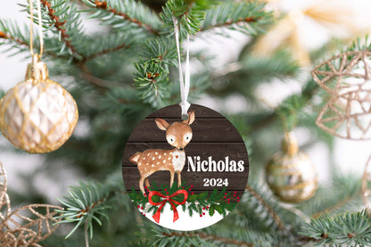 Personalized Reindeer Christmas Ornament 2025 – Woodland Animal Ornament for Kids & Adults