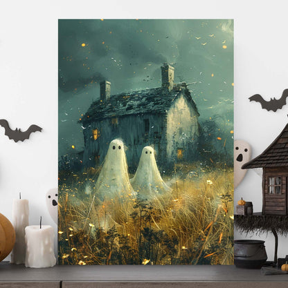 Primitive Halloween Metal Sign – Ghost in Field Wall Art (Indoor & Outdoor)
