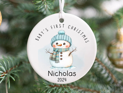 Baby’s First Christmas Ornament 2024 – Personalized Snowman Ornament, Neutral Minimalist Keepsake