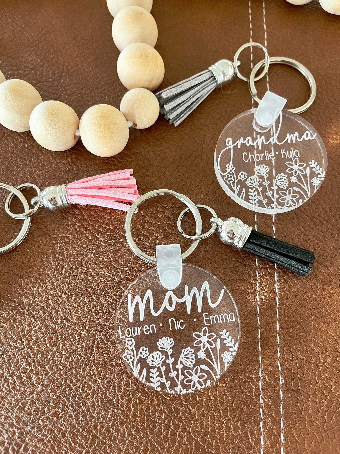 Personalized Mama Keychain – Custom Round Acrylic Keychain with Kids’ Names