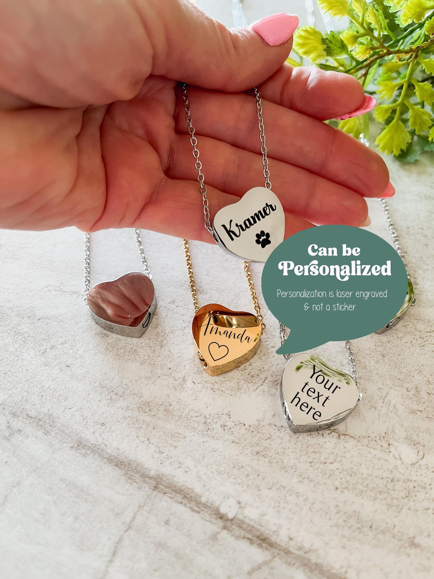 Personalized Heart Urn Memorial Necklace – Custom Engraved Cremation Jewelry for Human or Pet Ashes