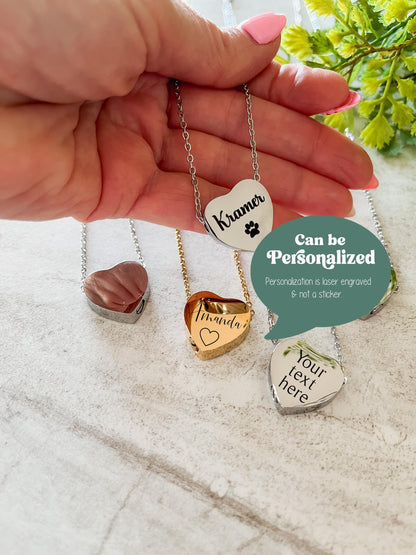 Personalized Heart Urn Memorial Necklace – Custom Engraved Cremation Jewelry for Human or Pet Ashes