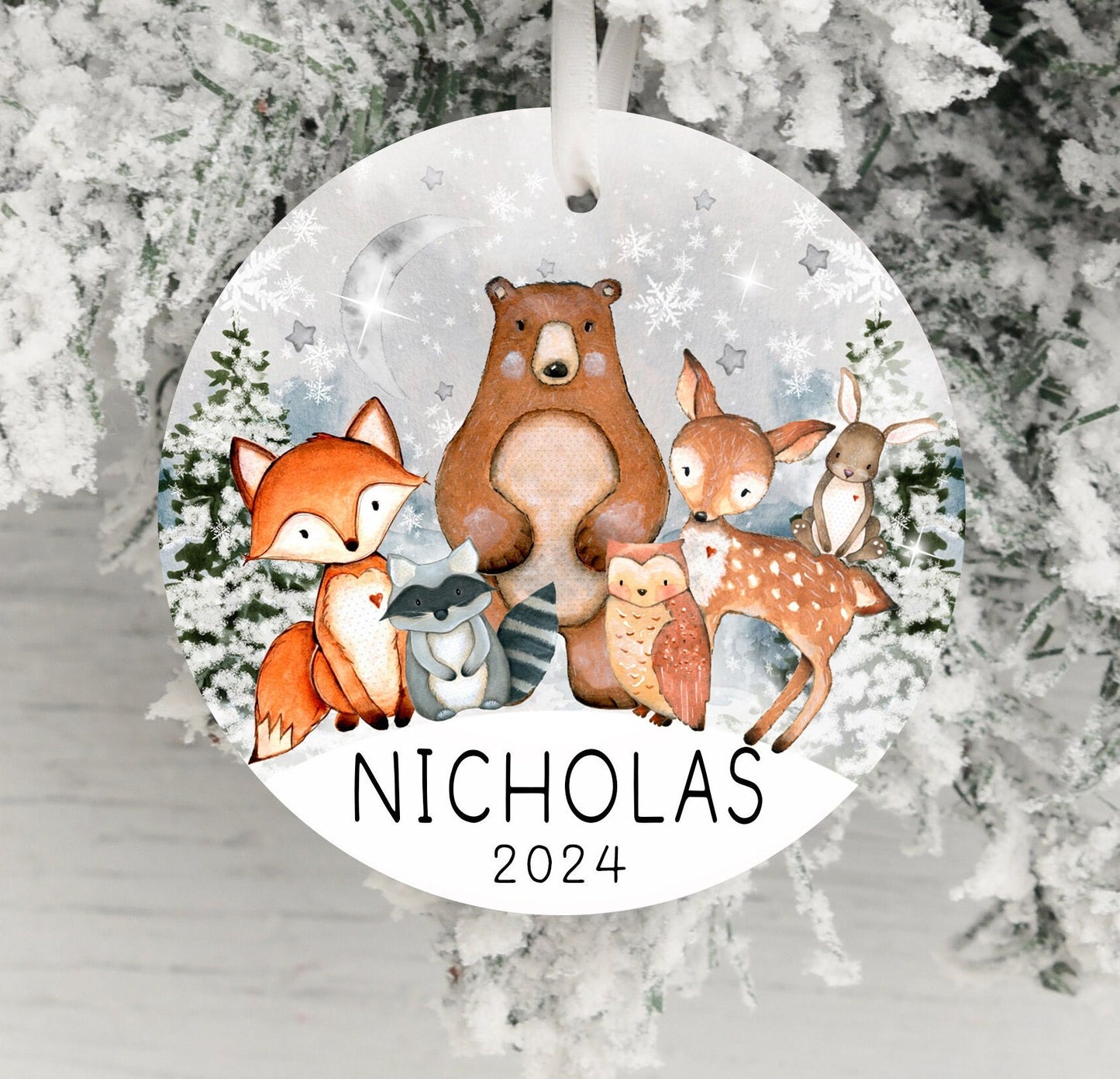 Personalized Forest Animal Christmas Ornament 2025 – Woodland Animal Ornament for Kids, Gender-Neutral