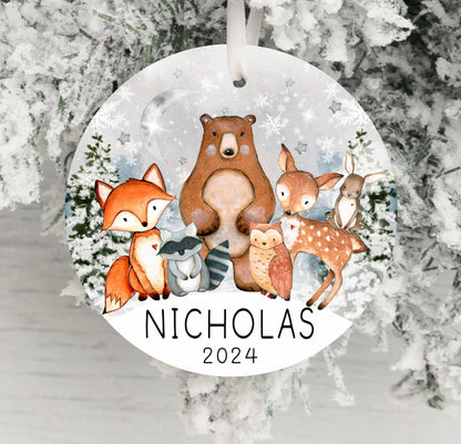 Personalized Forest Animal Christmas Ornament 2025 – Woodland Animal Ornament for Kids, Gender-Neutral