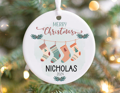 Personalized Stocking Christmas Ornament 2025 – Neutral Minimalist Sock Ornament for Kids, Teens & Adults