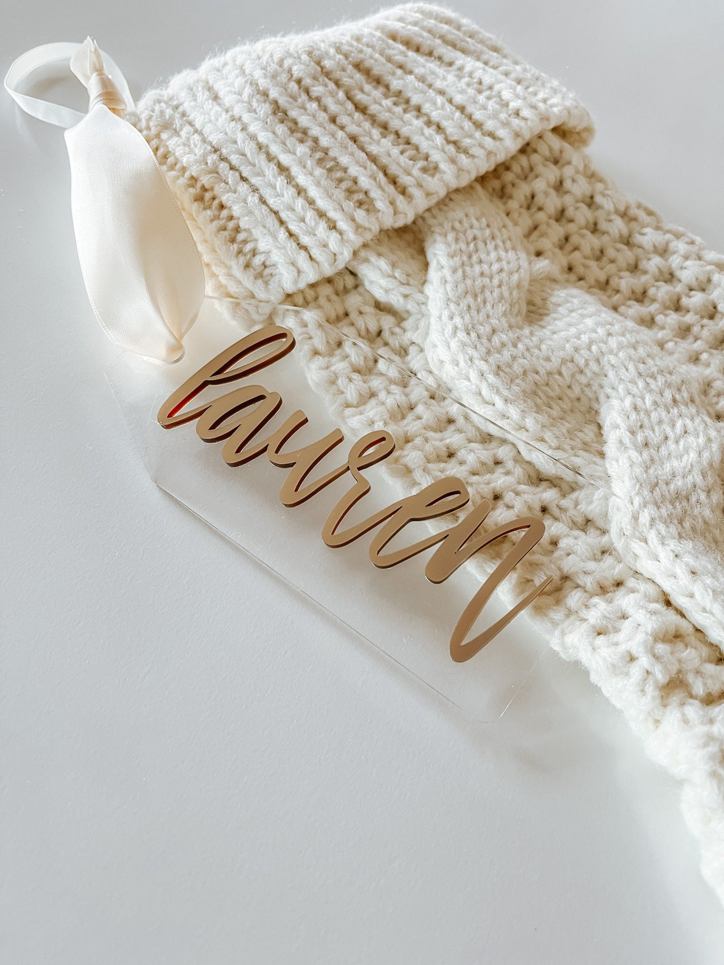 Personalized Clear Acrylic Stocking Tag – Elegant 3D Christmas Name Tag