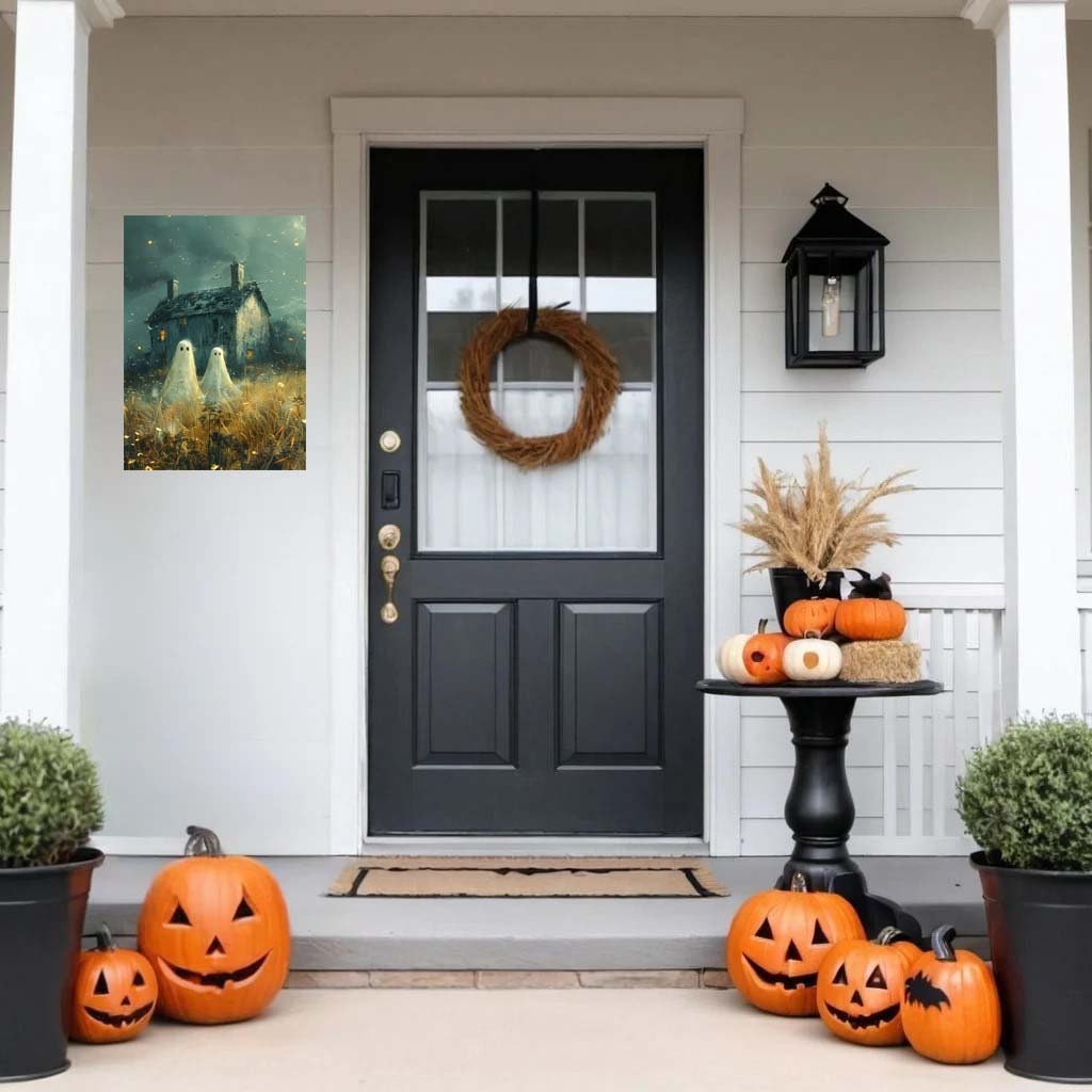 Primitive Halloween Metal Sign – Ghost in Field Wall Art (Indoor & Outdoor)