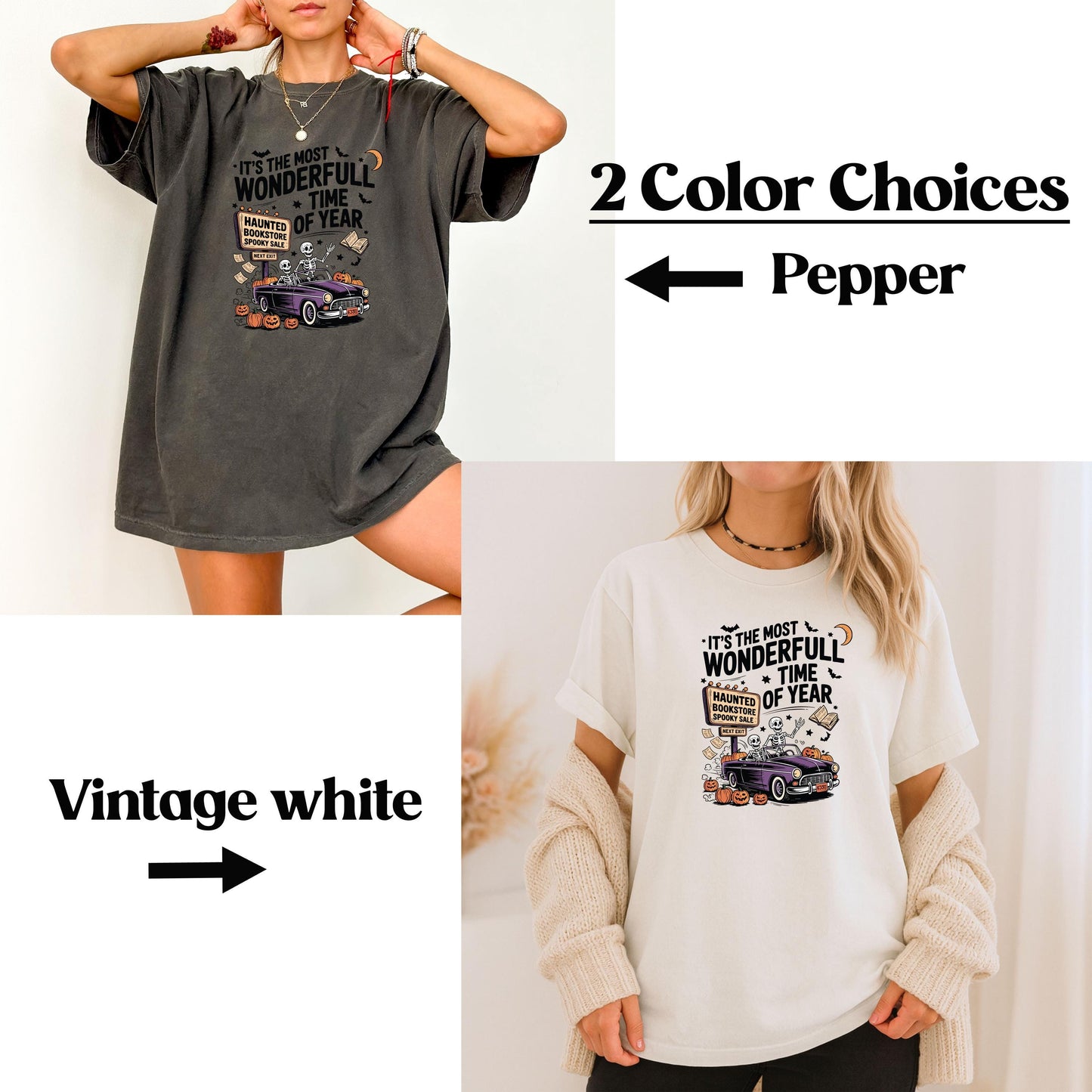 Skeleton Haunted Bookstore Halloween Graphic Tee – Retro Halloween Graphic Tee