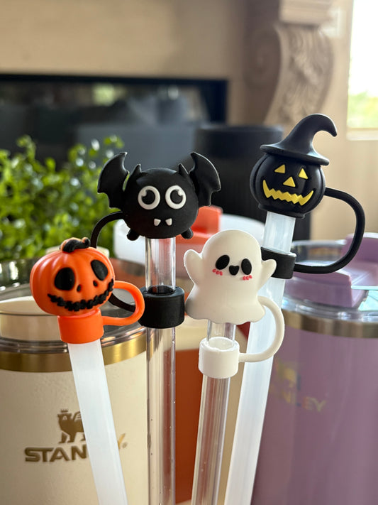 Halloween Straw Toppers - Cute Bat, Pumpkin, Jack-o-Lantern and Ghost