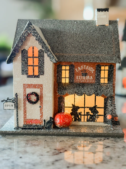 Lighted Haunted House Academy Eastside Elixir- Halloween Village Decoration