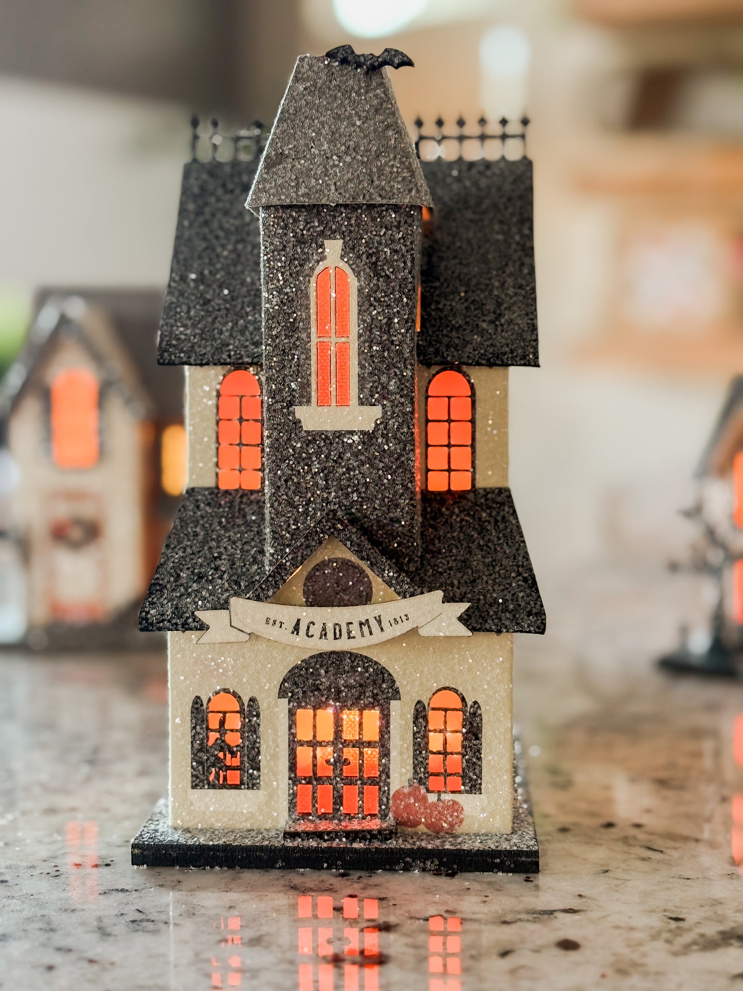 Lighted Haunted House Academy- Halloween Village Decoration