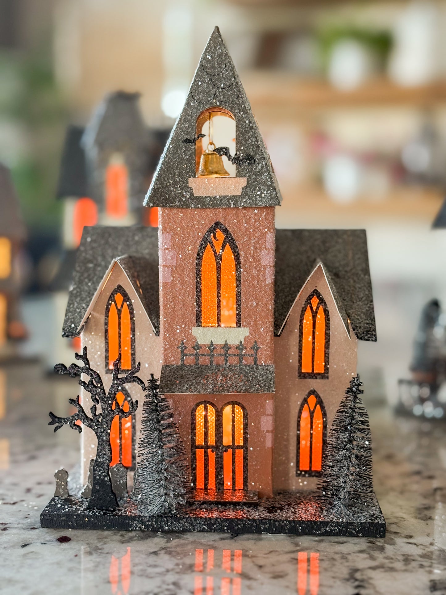 Lighted Haunted Abbey Church - Halloween Village Decoration