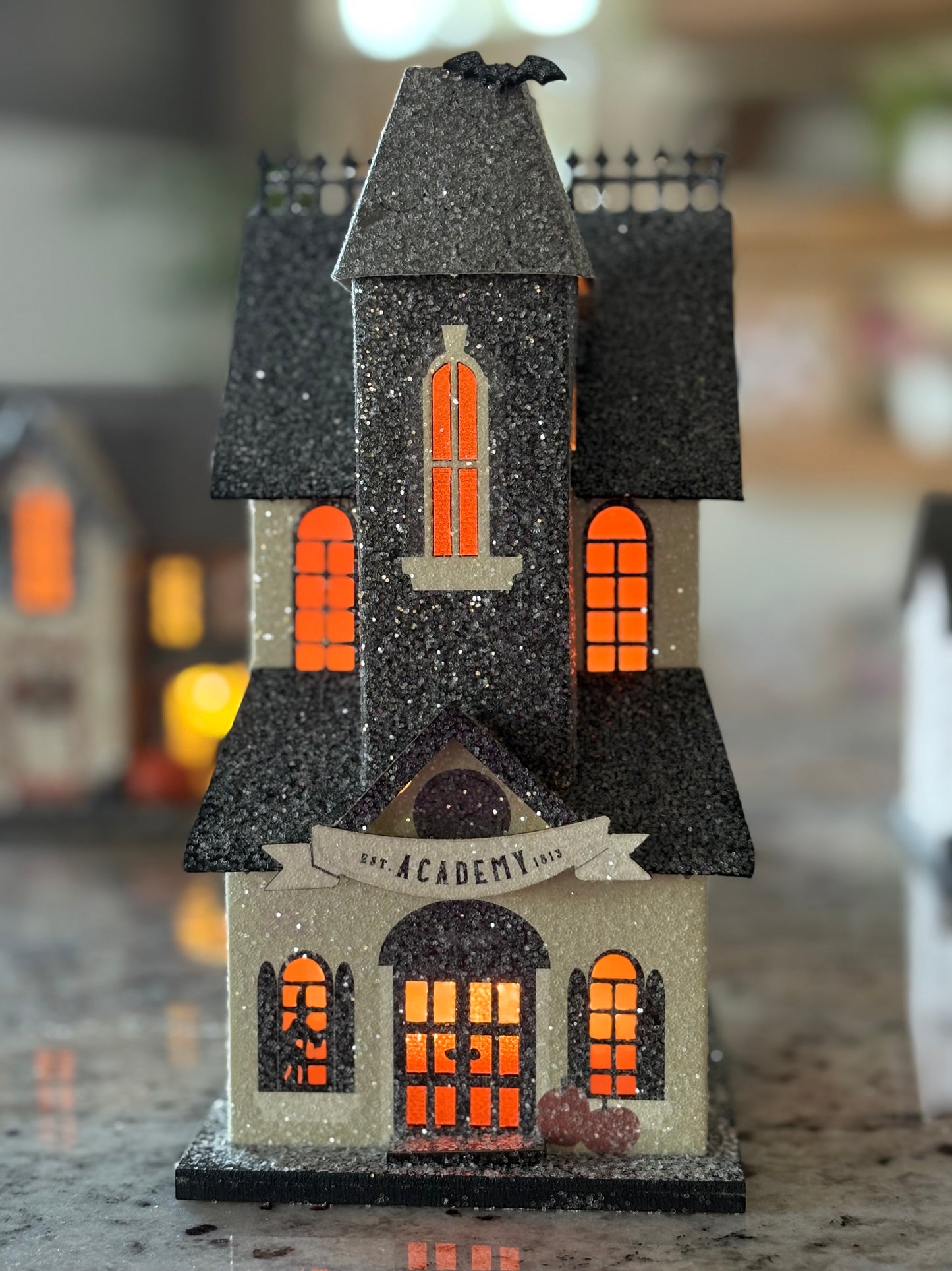 Lighted Haunted House Academy- Halloween Village Decoration