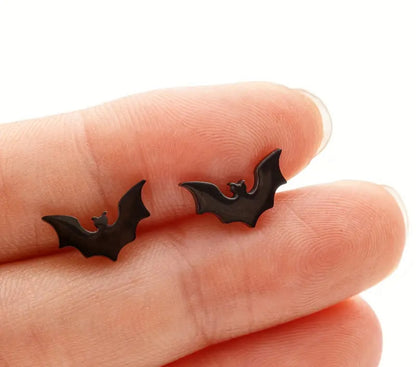 Mini Bat Stud Earrings - Gold, Silver & Black | Dainty Halloween Jewelry