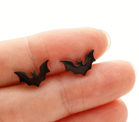 Mini Bat Stud Earrings - Gold, Silver & Black | Dainty Halloween Jewelry