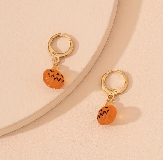 Mini Pumpkin Halloween Earrings | Dainty Halloween Pumpkin 3D Dangle Earrings