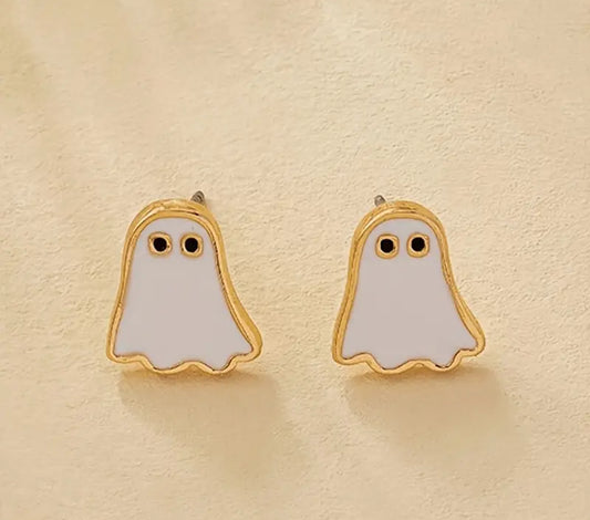 Mini Ghost Stud Earrings - 14K Gold Plated | Dainty Halloween Ghost Jewelry