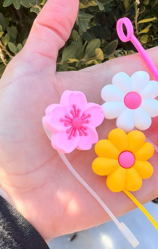 Flower Straw Toppers - 4 designs, Yellow Flower, Light Pink Flower, Dark Pink Flower, White Flower