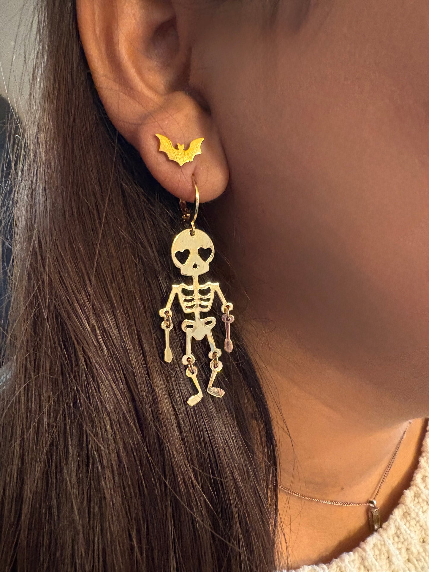 Dancing Skeleton Halloween Earrings - 18K Gold Plated | Skeleton Dangle Earrings