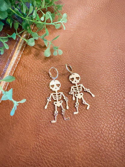 Dancing Skeleton Halloween Earrings - 18K Gold Plated | Skeleton Dangle Earrings