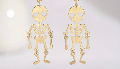 Dancing Skeleton Halloween Earrings - 18K Gold Plated | Skeleton Dangle Earrings