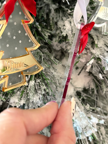 Personalized Mirror Acrylic Christmas Tree Ornament with Name - Custom Holiday Keepsake with Red Bow & Gift Box