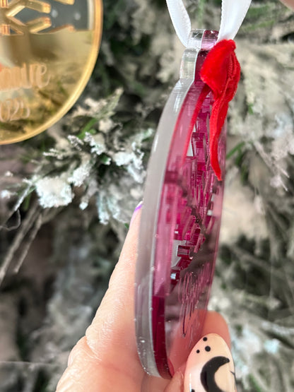 Personalized Mirror Acrylic Snowflake Ornament with Name - Custom Holiday Keepsake with Red Bow & Gift Box