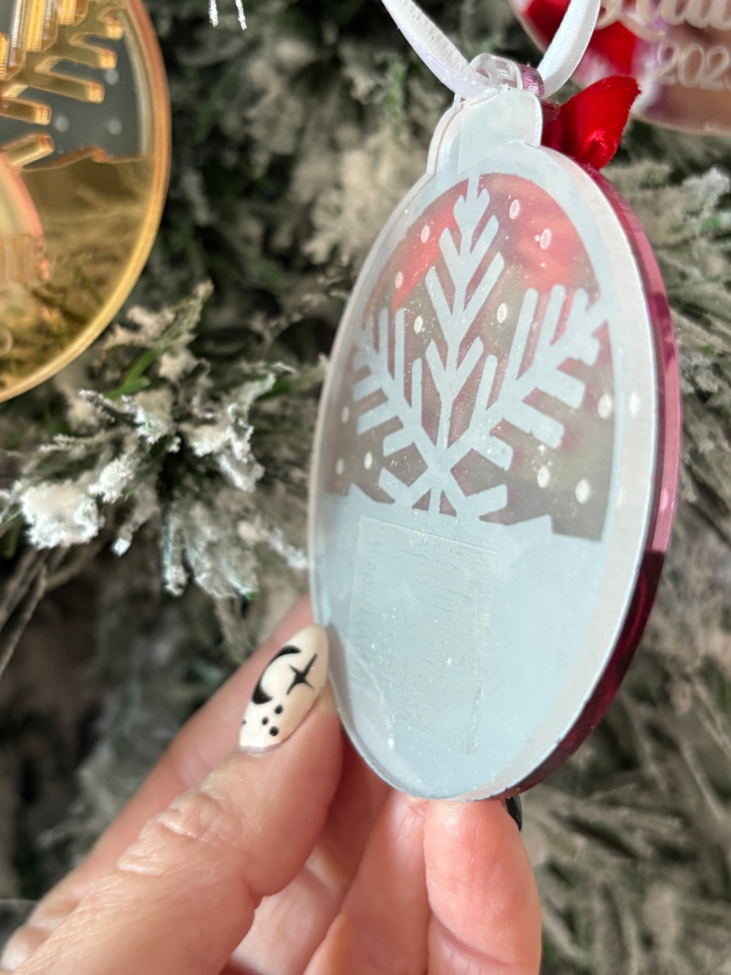 Personalized Mirror Acrylic Snowflake Ornament with Name - Custom Holiday Keepsake with Red Bow & Gift Box