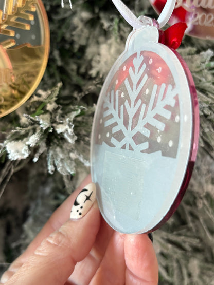 Personalized Mirror Acrylic Snowflake Ornament with Name - Custom Holiday Keepsake with Red Bow & Gift Box