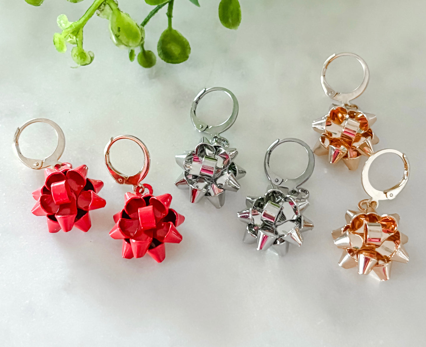 Christmas Bow Dangle Earrings - 18K Gold Plated or Stainless Steel Christmas Earrings | Holiday Jewelry Gift