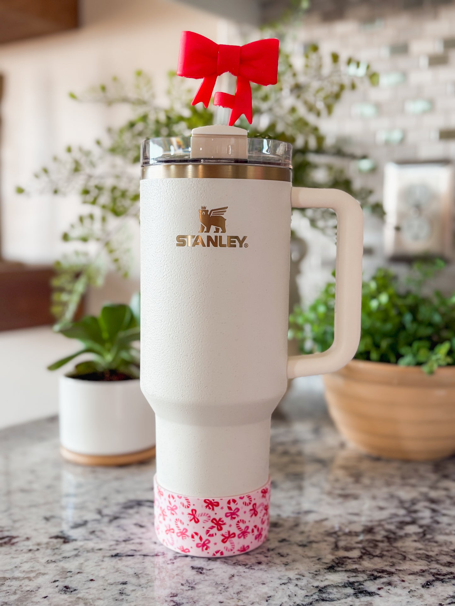 Pink Candy Cane Tumbler Boot - BPA - Free Silicone Cup Protector | Fits 20/30/40oz Tumblers | Holiday Cup Accessory