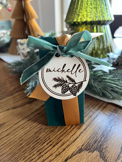 House-Shaped Paper Gift Box with Ribbon - Red or Green | Optional Personalized Wood Tag