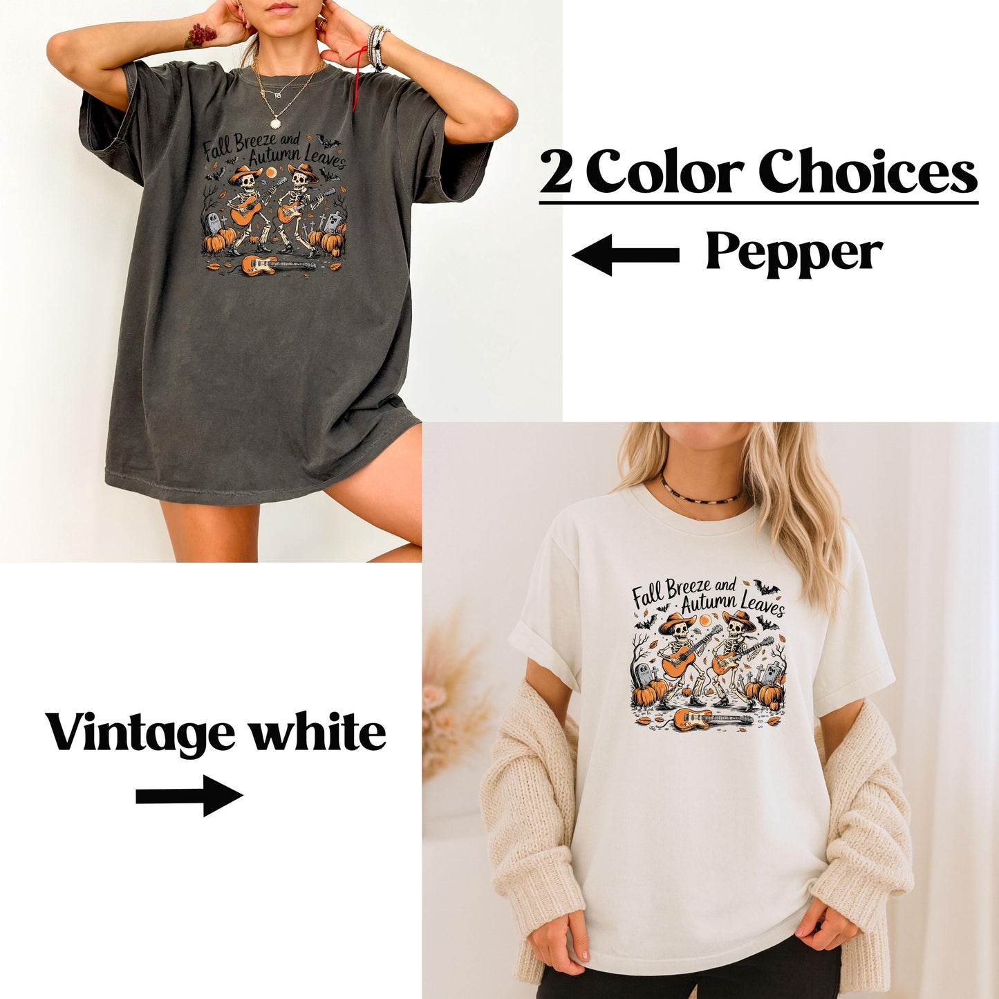 Oversized Vintage Halloween T-Shirt – Spooky Skeleton, Fall Breeze
