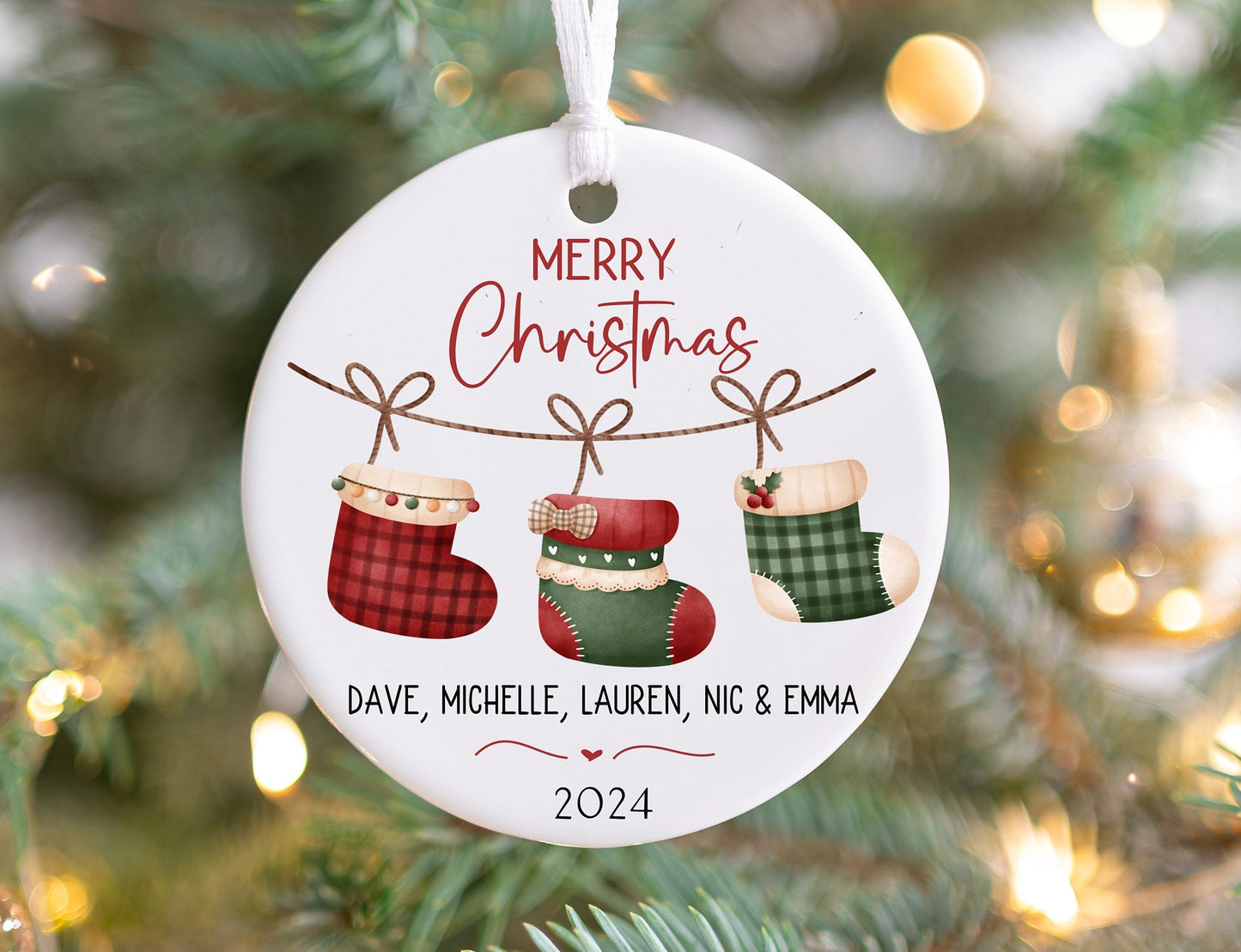 Personalized Family Stocking Christmas Ornament 2025 – Custom Last Name & Year