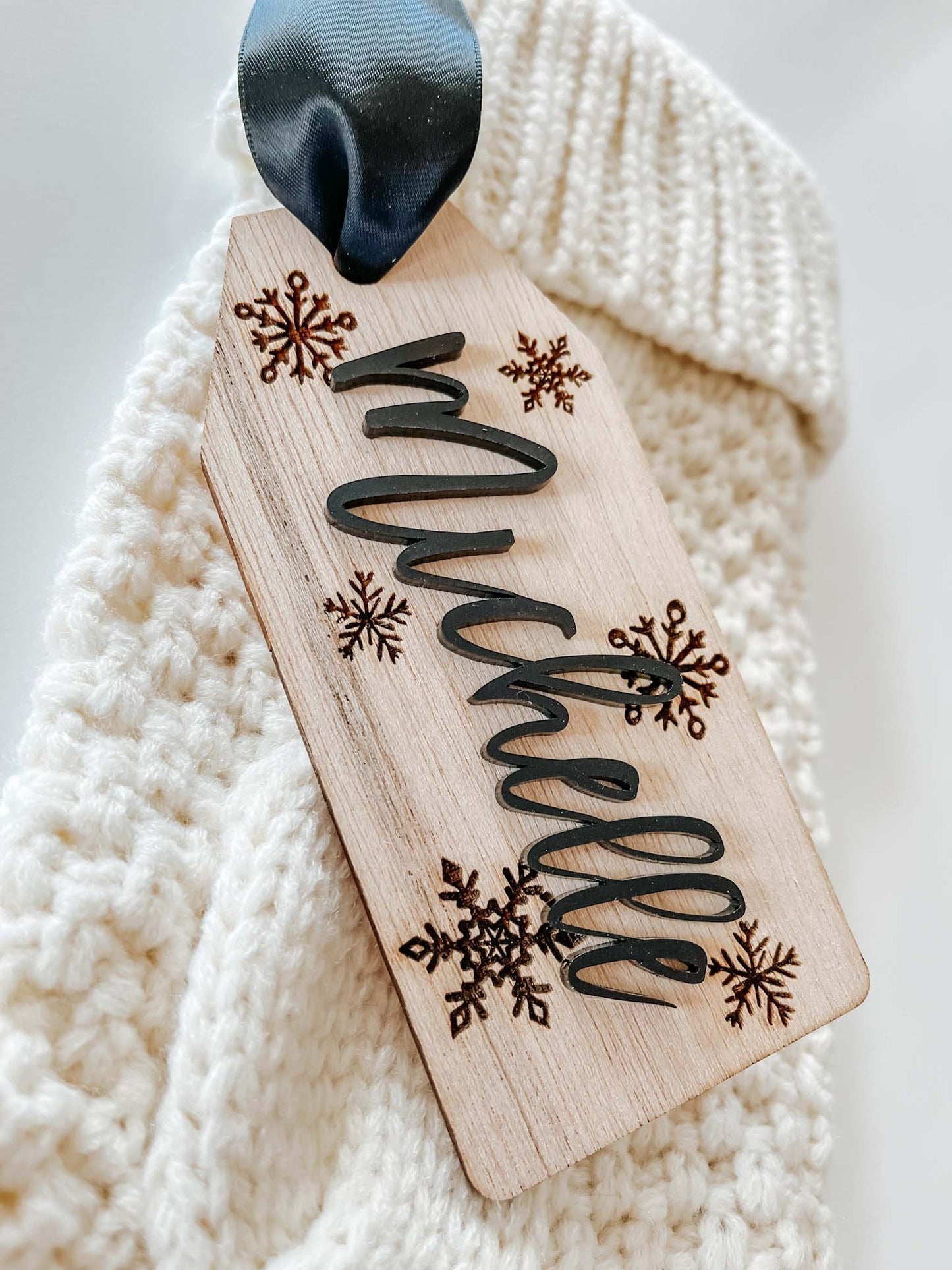 Personalized Wooden Stocking Name Tag – Custom 3D Christmas Decor