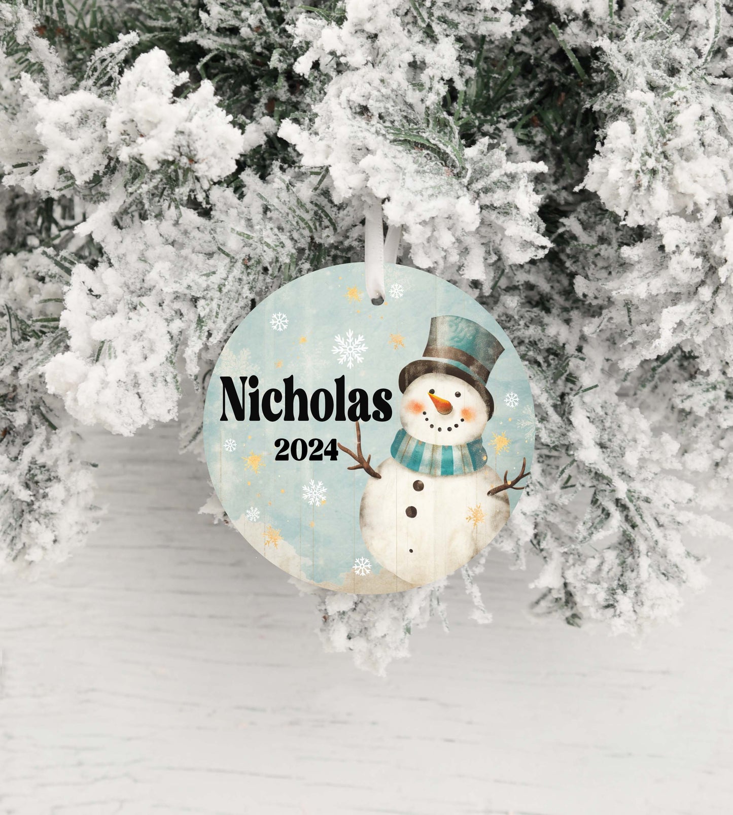 Personalized Blue Snowman Christmas Ornament 2025 – Custom Name & Year