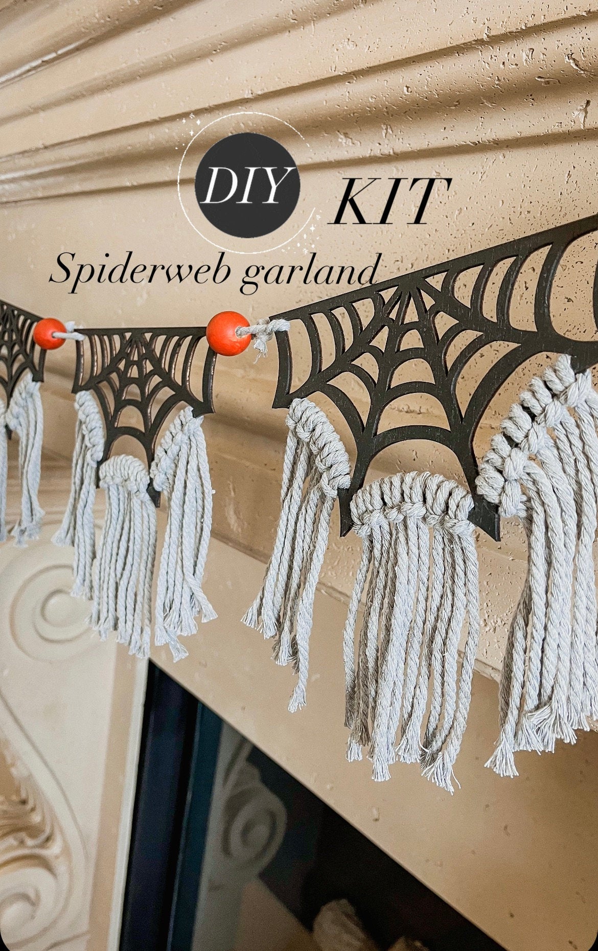 DIY Halloween Spiderweb Garland Kit – Macrame Halloween Decorations, Craft Project for Kids & Adults