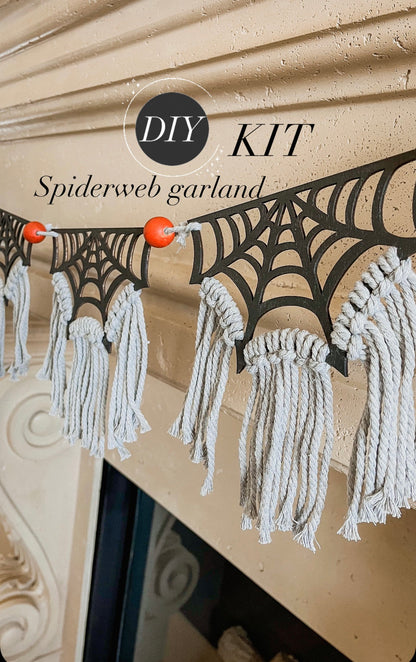 DIY Halloween Spiderweb Garland Kit – Macrame Halloween Decorations, Craft Project for Kids & Adults