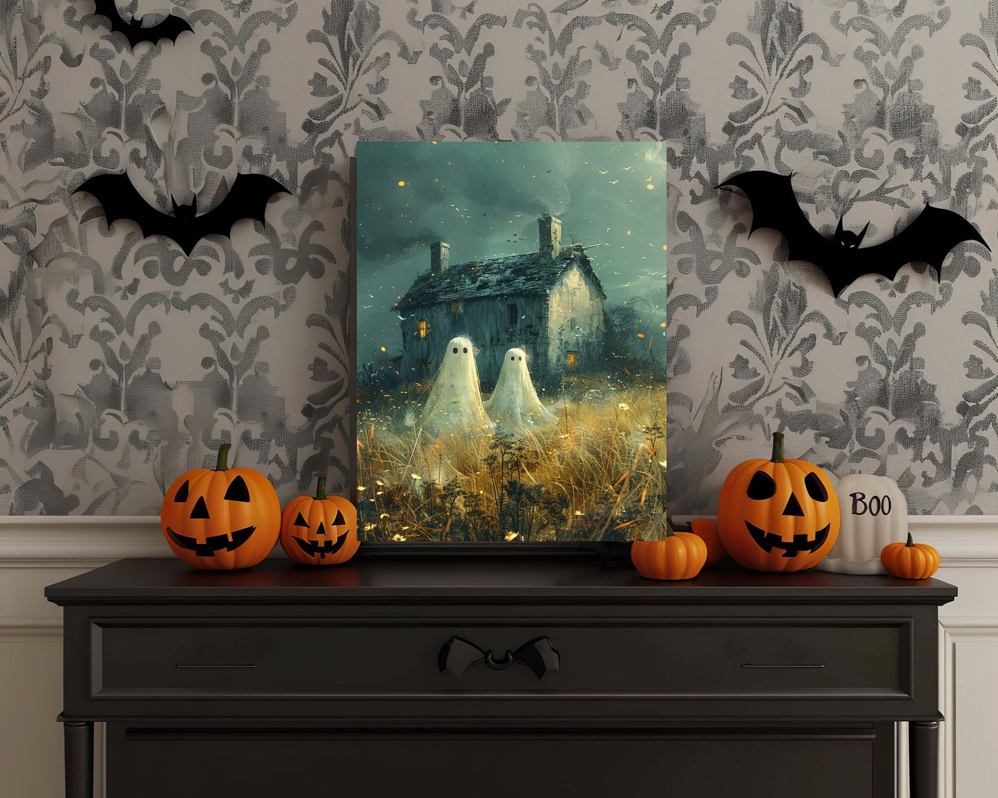 Primitive Halloween Metal Sign – Ghost in Field Wall Art (Indoor & Outdoor)