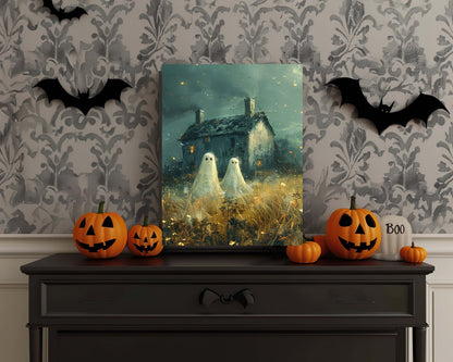 Primitive Halloween Metal Sign – Ghost in Field Wall Art (Indoor & Outdoor)