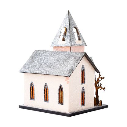 Lighted Haunted Abbey Church - Halloween Village Decoration