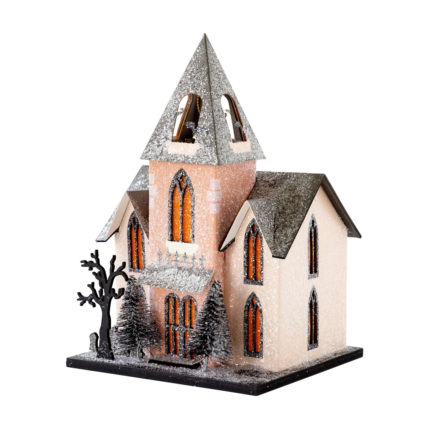 Lighted Haunted Abbey Church - Halloween Village Decoration