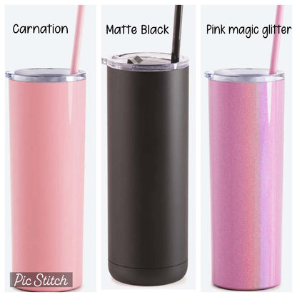 Personalized 20 oz Tumbler – Laser Engraved Skinny Tumbler with Lid & Straw, Custom Cherry, Daisy, Bumblebee & Butterfly Designs