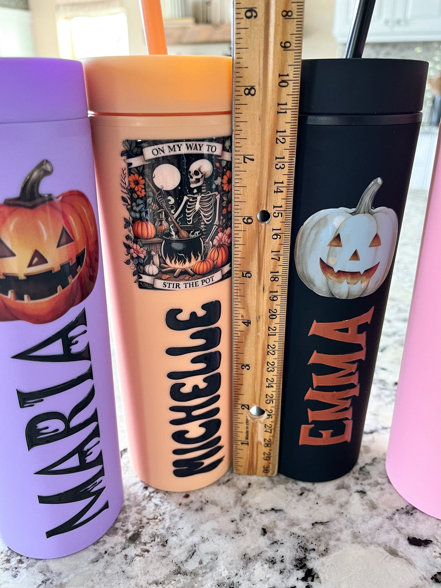 Personalized Halloween Tumbler with Straw – Custom Skinny Matte Pastel Cups, Party Favors