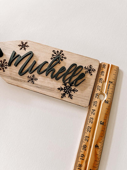 Personalized Wooden Stocking Name Tag – Custom 3D Christmas Decor