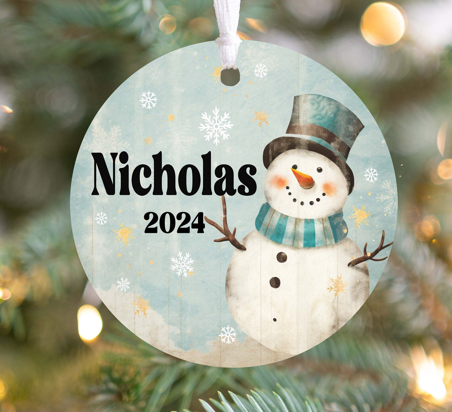 Personalized Blue Snowman Christmas Ornament 2025 – Custom Name & Year