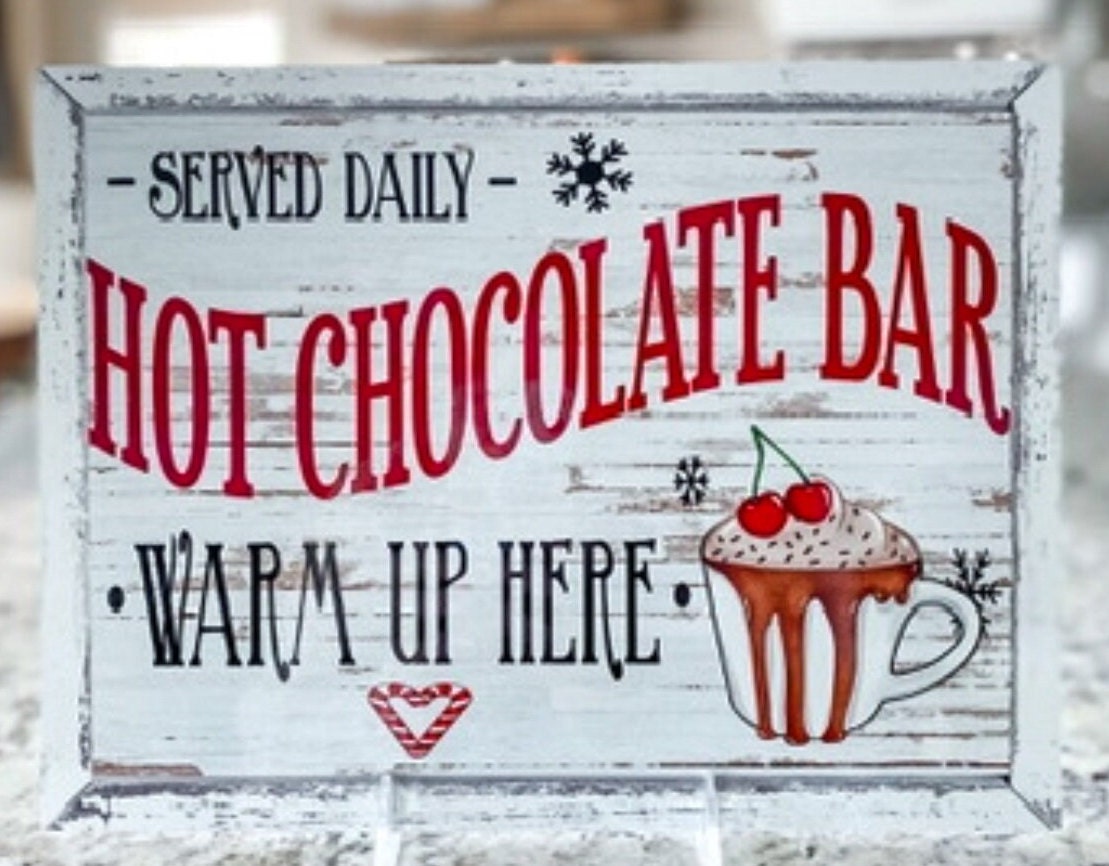 Hot Chocolate Bar Sign – Christmas Hot Cocoa Bar Décor, Indoor Holiday Metal Sign